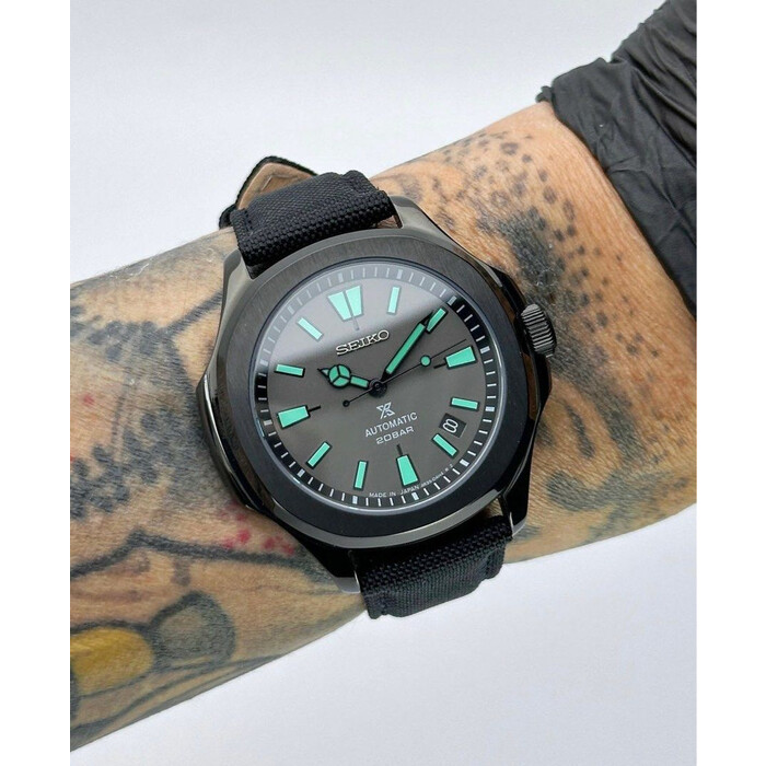 Custom Seiko Mod • Black Night Prospex Nautilus on Sail Cloth Strap • 42mm
